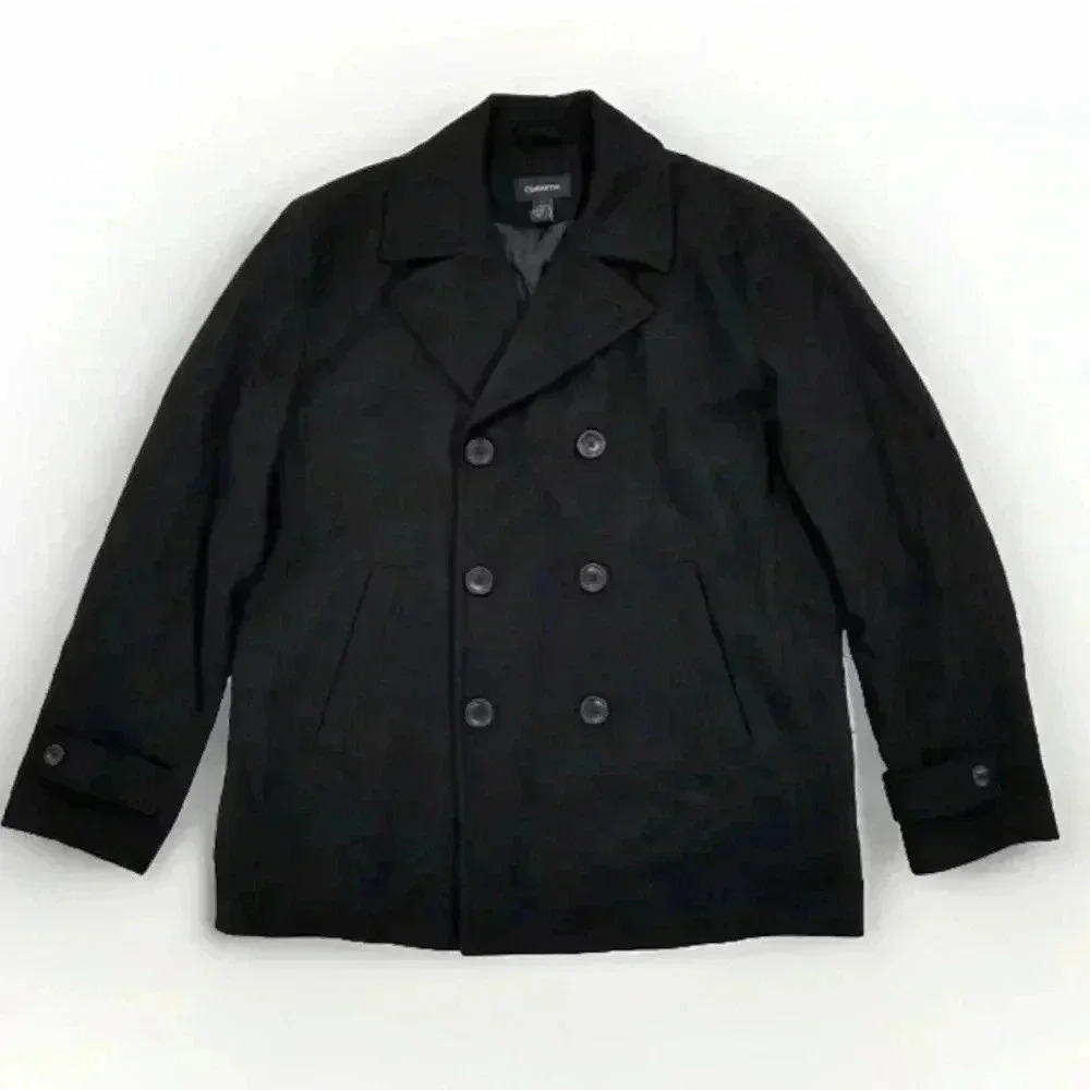 Men's New Claiborne Wool-Blend Black Double Breasted Pea Coat Size:
Small - Picture 3 of 6